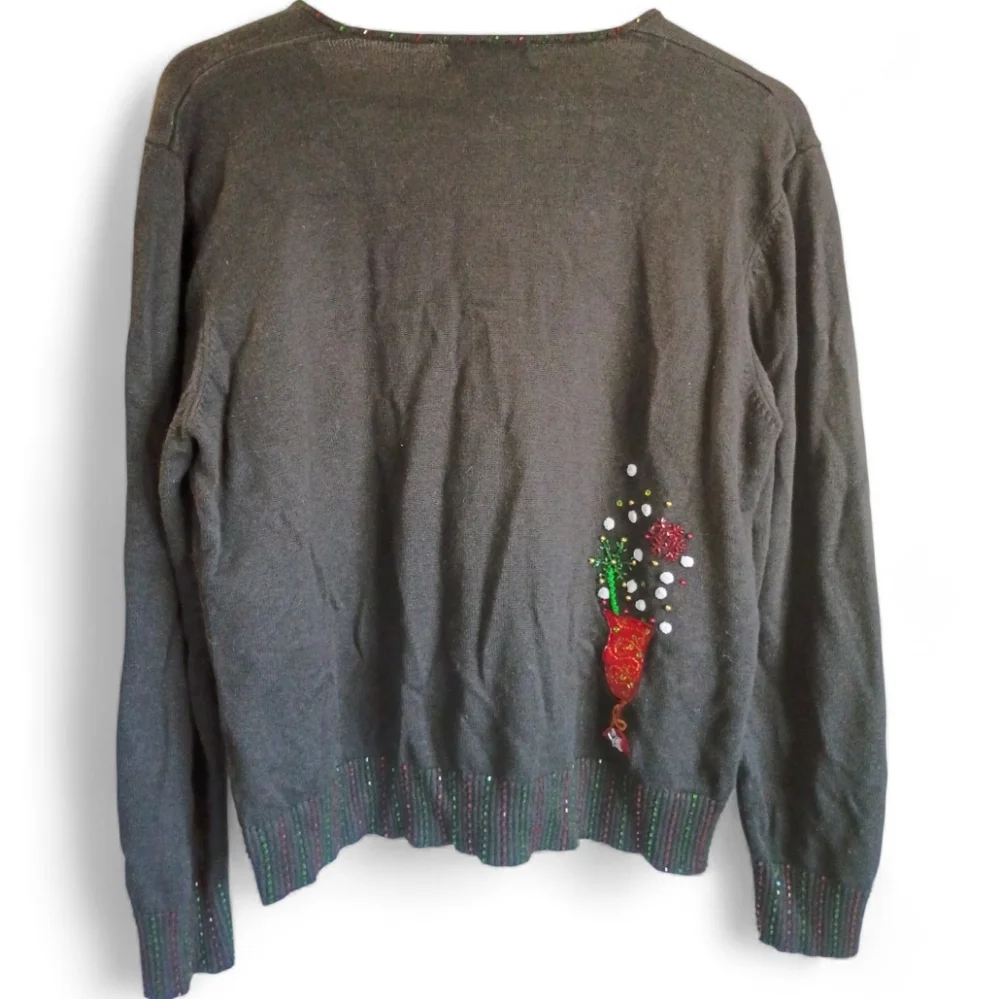 BEREK Vintage CHRISTMAS SWEATER Cocktails Cotton Blend Full Zip Cardigan XL